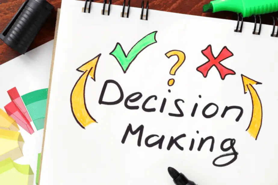 Decision making written in a notebook
